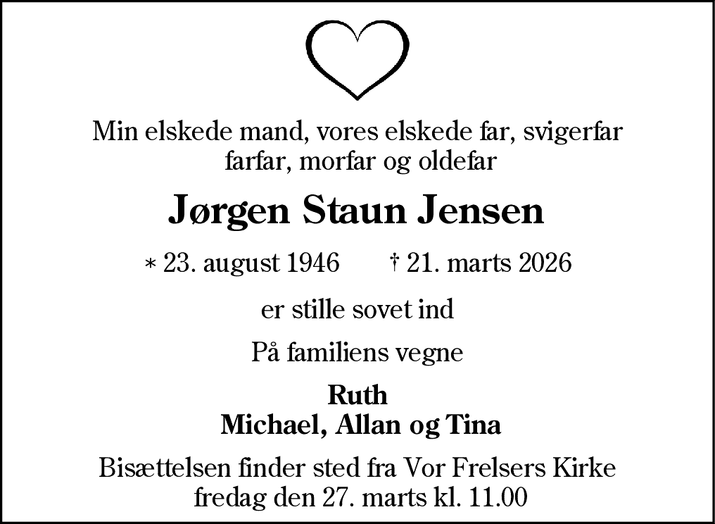 Dødsannonce for Jørgen Staun Jensen