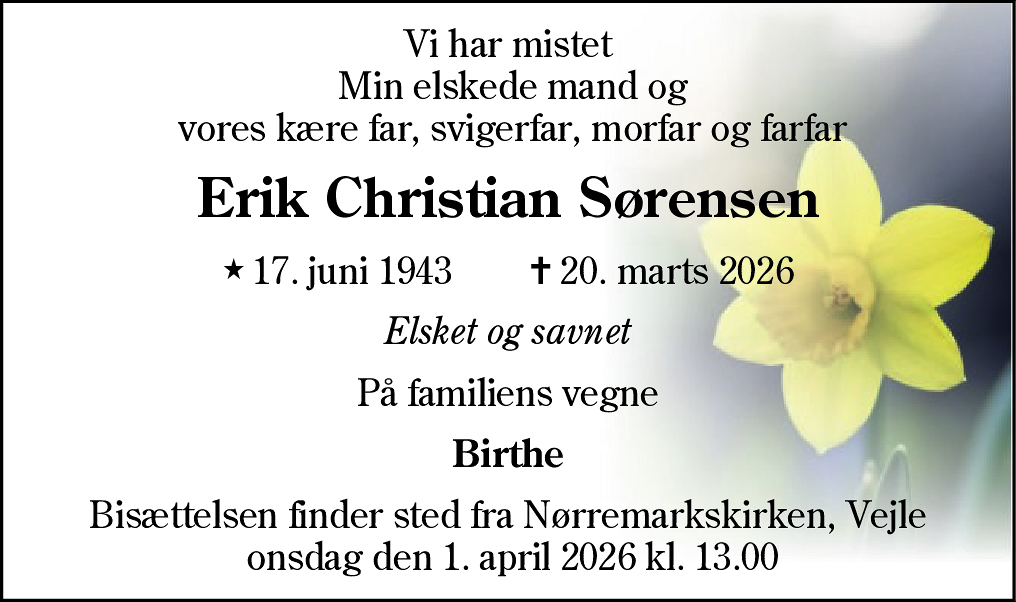 Dødsannonce for Erik Christian Sørensen