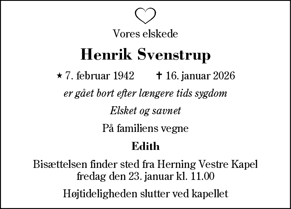 Dødsannonce for Henrik Svenstrup