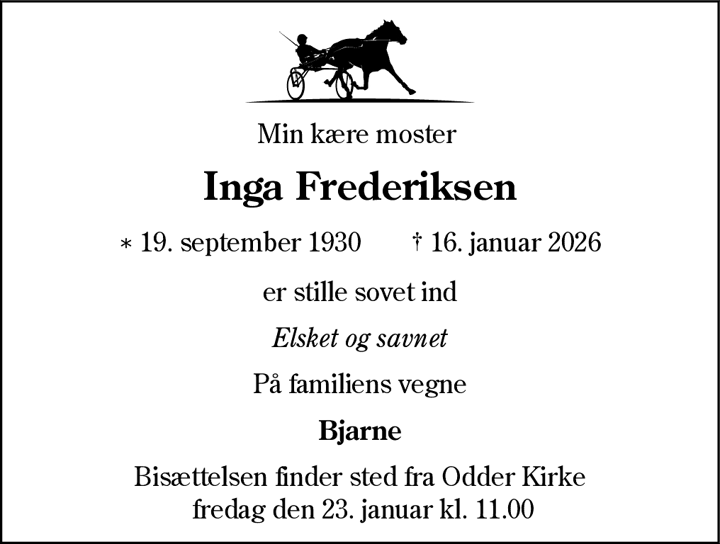 Dødsannonce for Inga Rasmussen Frederiksen