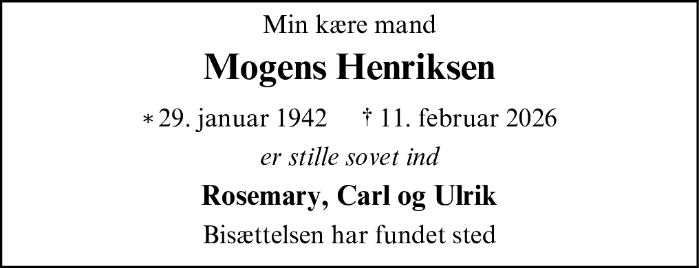 Dødsannonce for Mogens Henriksen