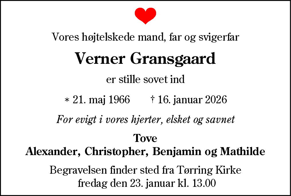 Dødsannonce for Verner Gransgaard
