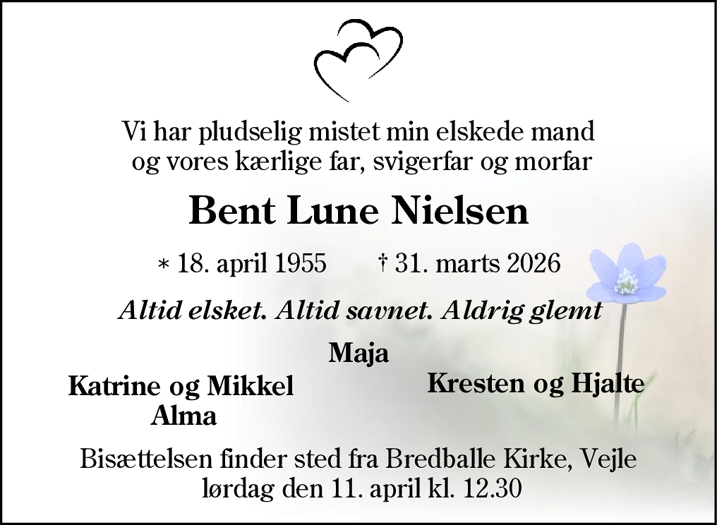 Dødsannonce for Bent Lune Nielsen