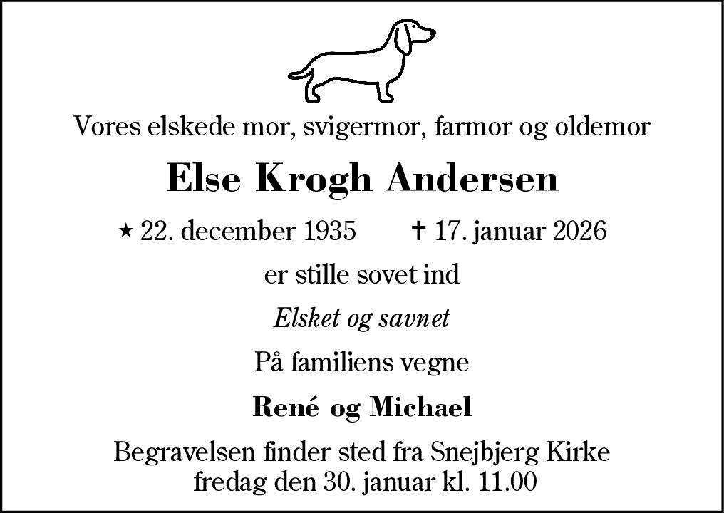 Dødsannonce for Else Krogh Andersen