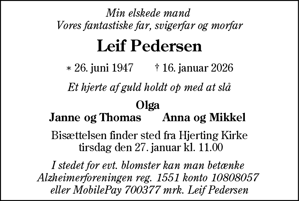 Dødsannonce for Leif Pedersen