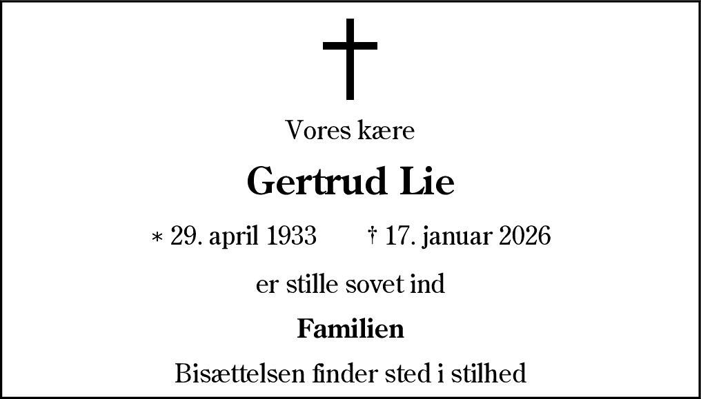 Dødsannonce for Gertrud Lie