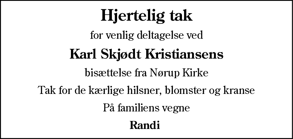 Dødsannonce for Karl Skjødt Kristiansen