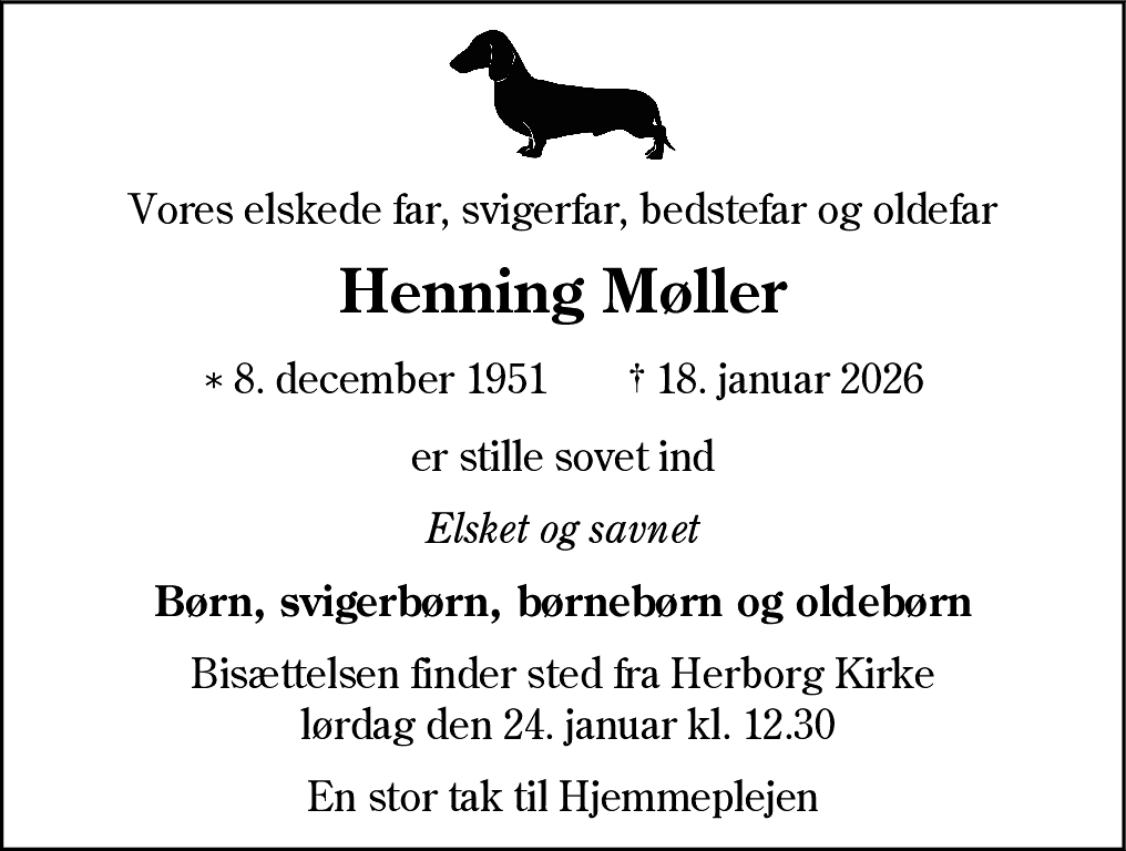 Dødsannonce for Henning Møller