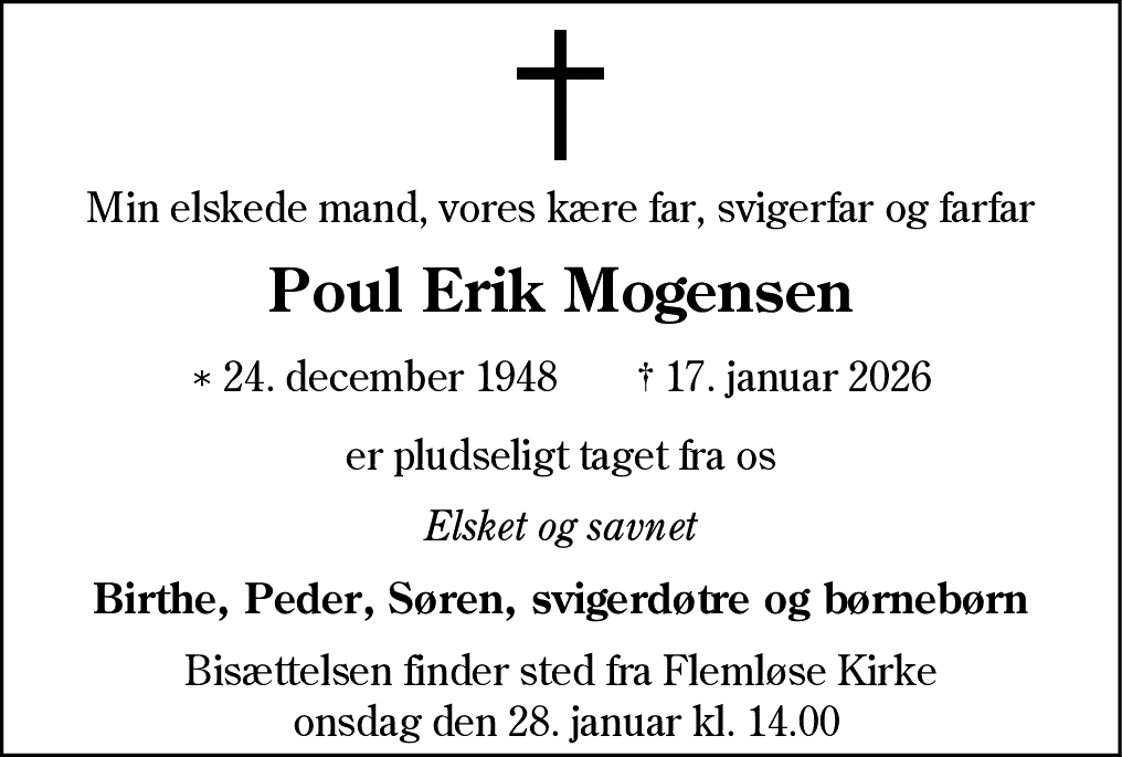Dødsannonce for Poul Erik Mogensen