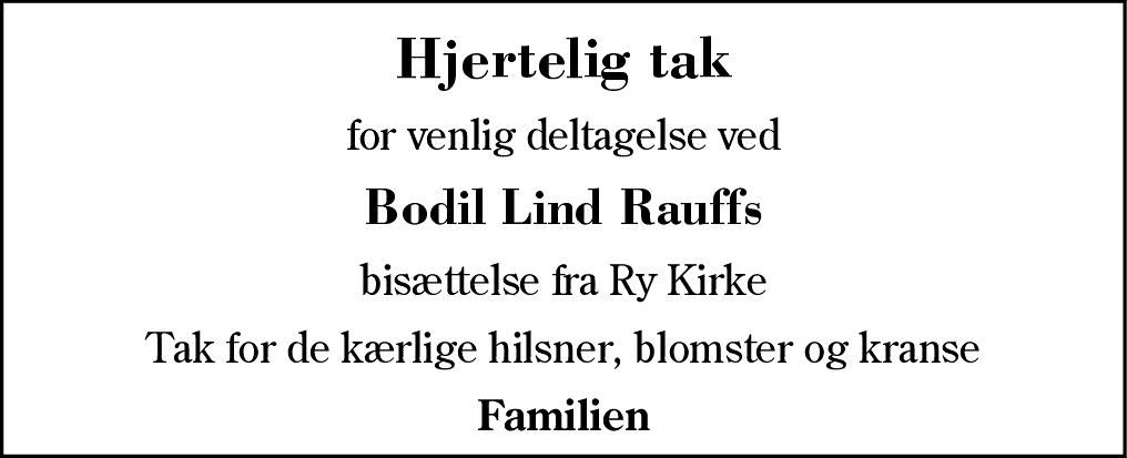 Dødsannonce for Bodil Lind Rauff