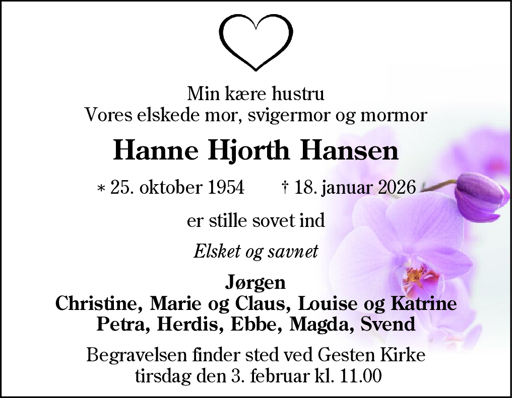 Dødsannonce for Hanne Hjorth Hansen