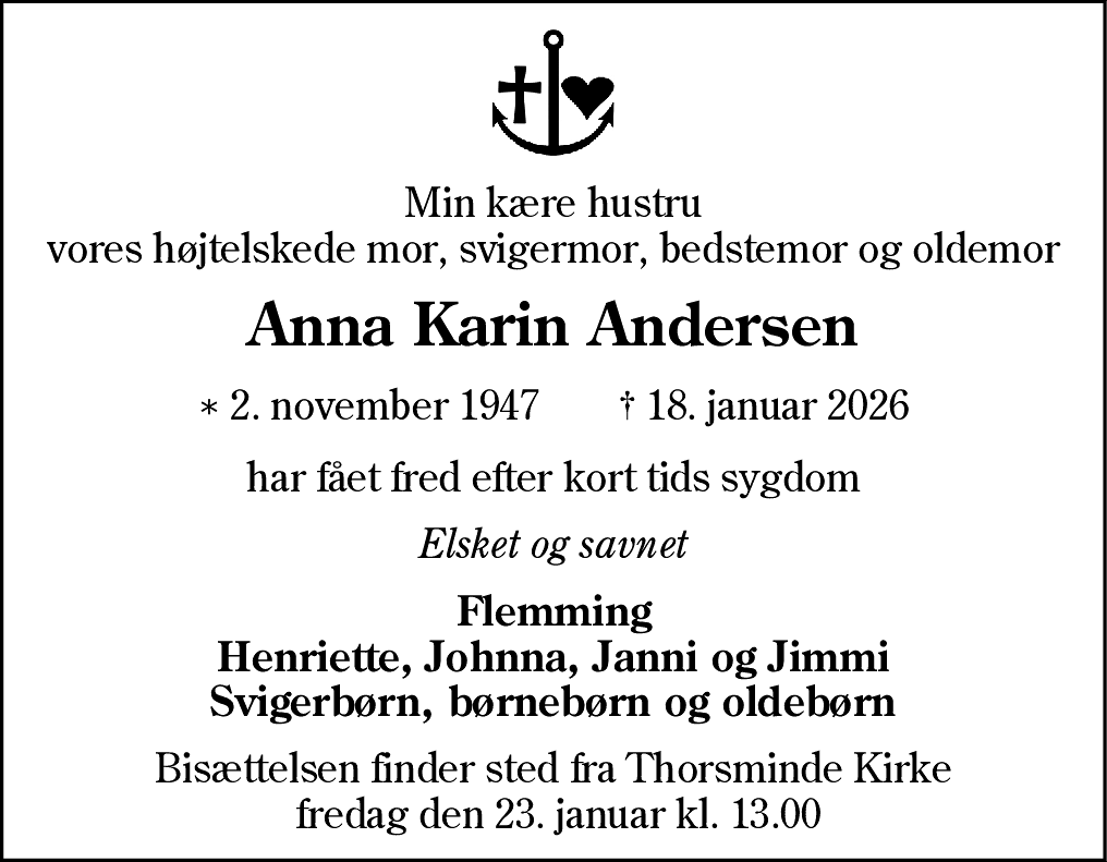 Dødsannonce for Anna-Karin Andersen