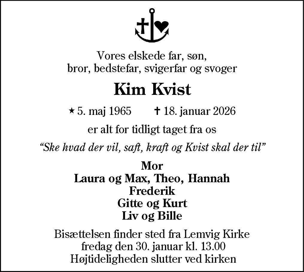 Dødsannonce for Kim Kvist