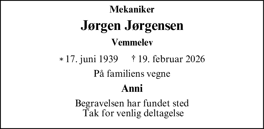 Dødsannonce for Jørgen Jørgensen