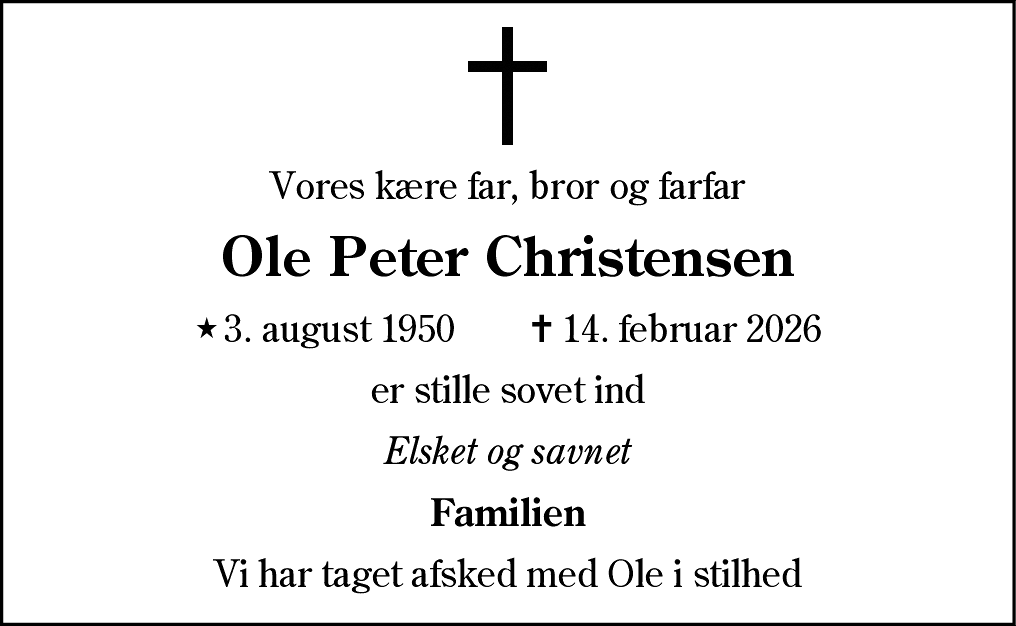 Dødsannonce for Ole Peter Christensen