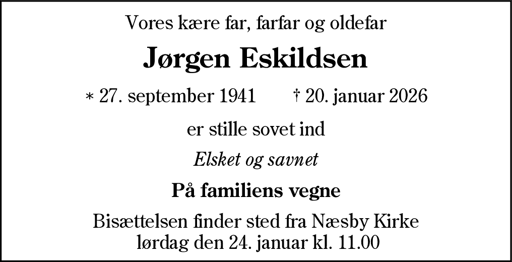 Dødsannonce for Jørgen Eskildsen