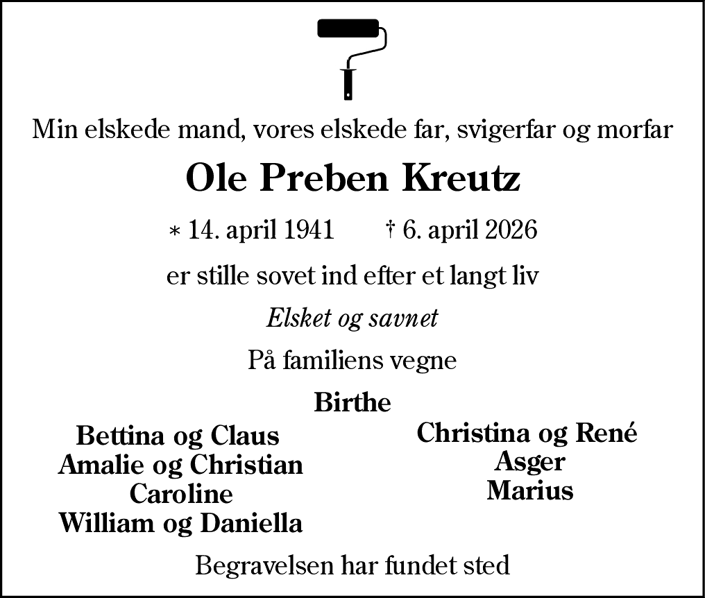 Dødsannonce for Ole Preben Kreutz