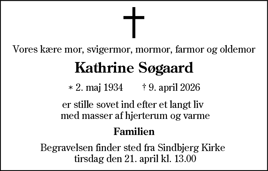 Dødsannonce for Kathrine Søgaard