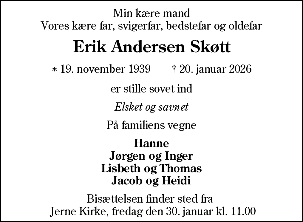 Dødsannonce for Erik Andersen Skøtt