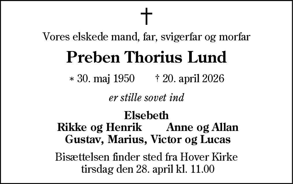Dødsannonce for Preben Thorius Lund