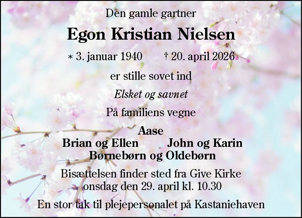 Dødsannonce for Egon Kristian Nielsen