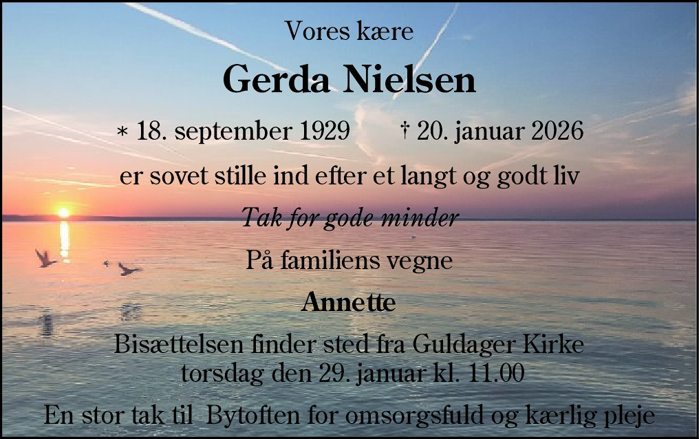 Dødsannonce for Gerda Nielsen