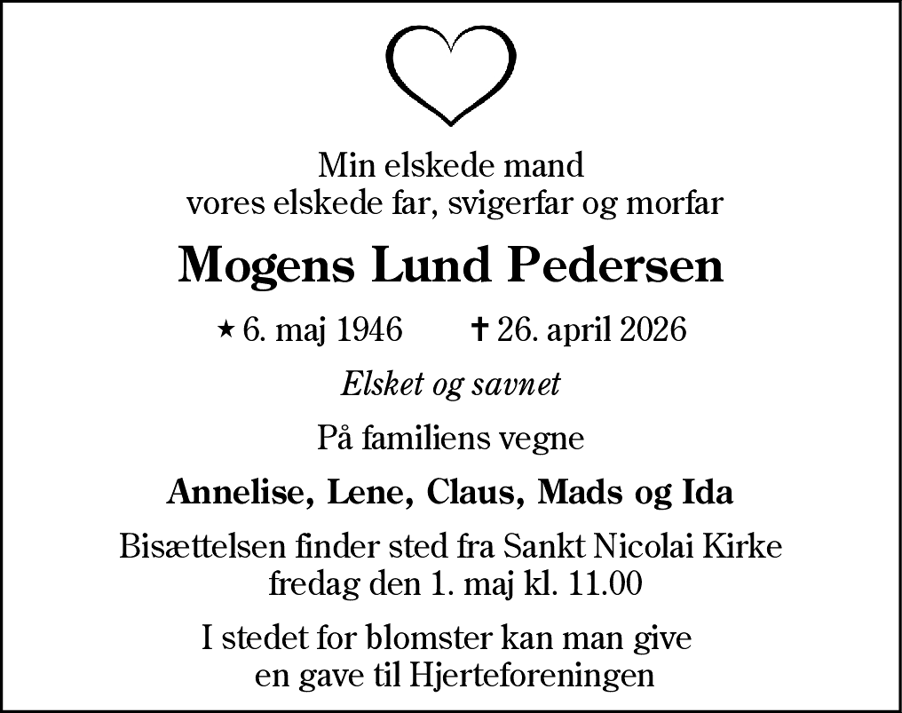Dødsannonce for Mogens Lund Pedersen