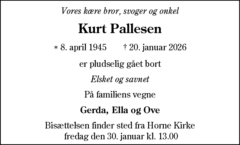 Dødsannonce for Kurt Pallesen
