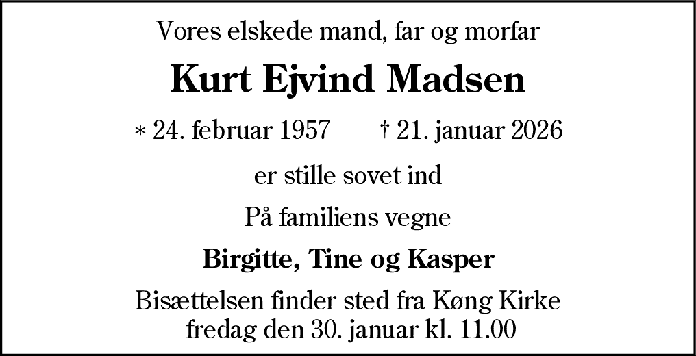 Dødsannonce for Kurt Ejvind Madsen