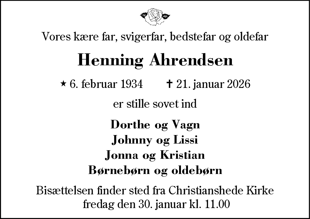 Dødsannonce for Henning Ahrendsen