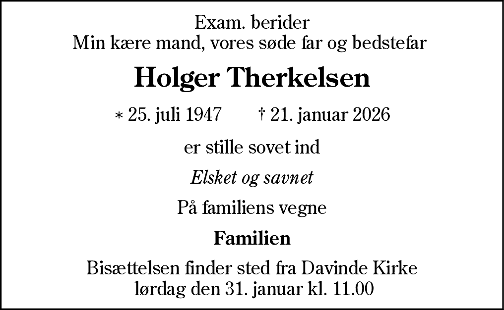 Dødsannonce for Holger Therkelsen