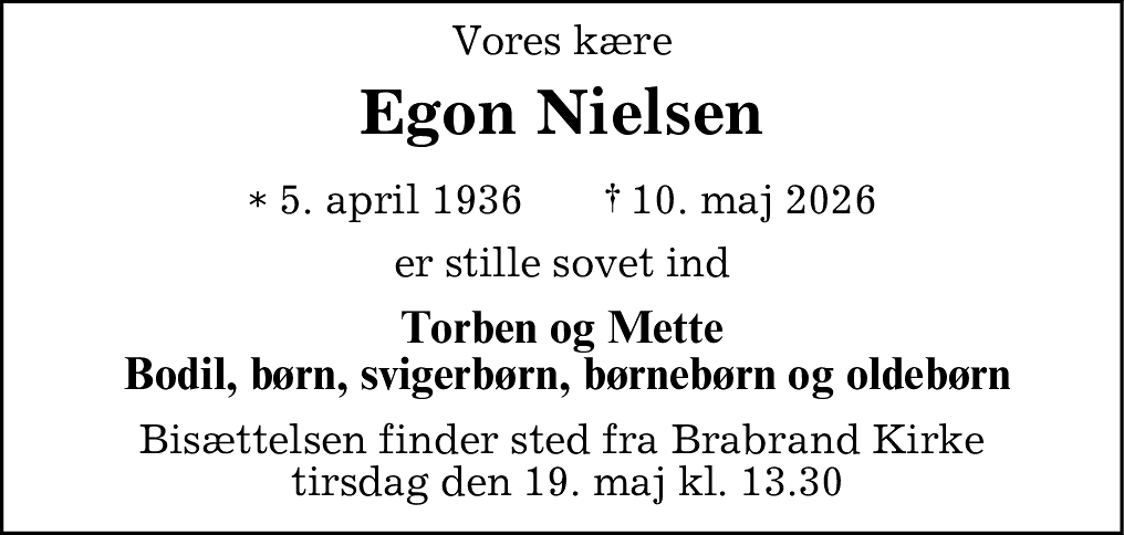 Dødsannonce for Egon Nielsen