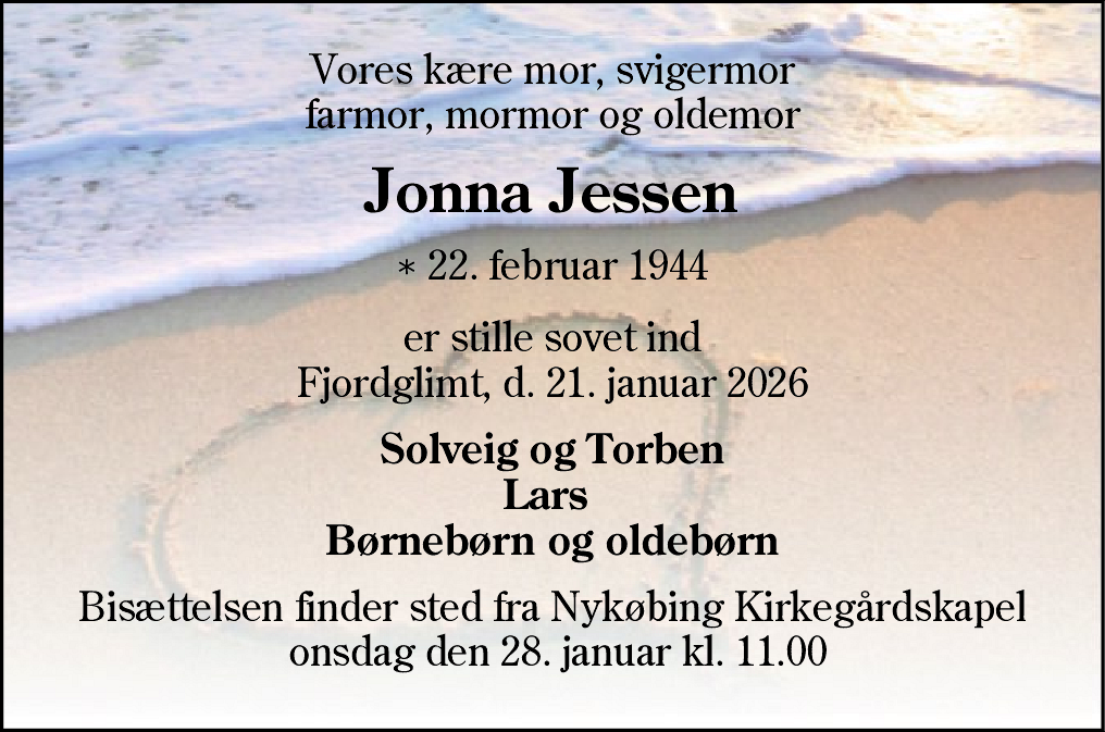 Dødsannonce for Jonna Jessen
