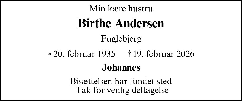 Dødsannonce for Birthe Reither Andersen