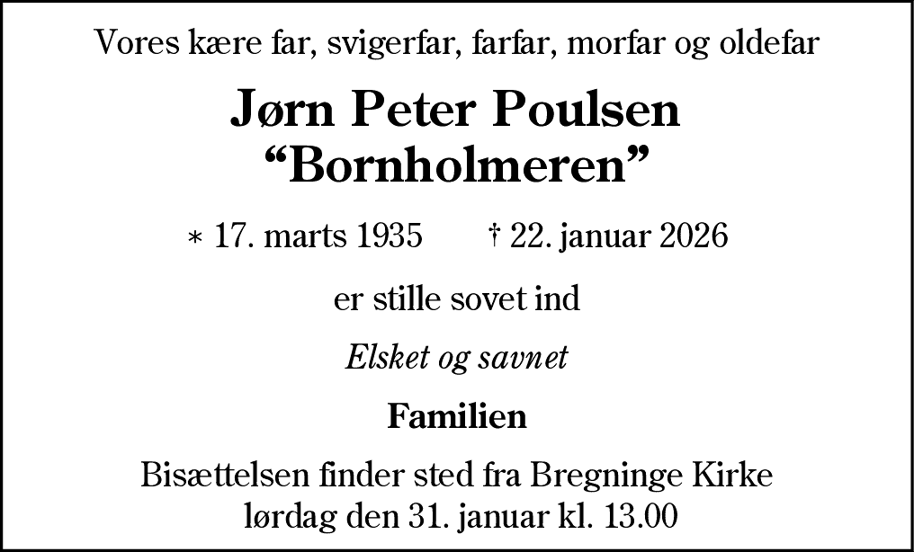 Dødsannonce for Jørn Peter Poulsen