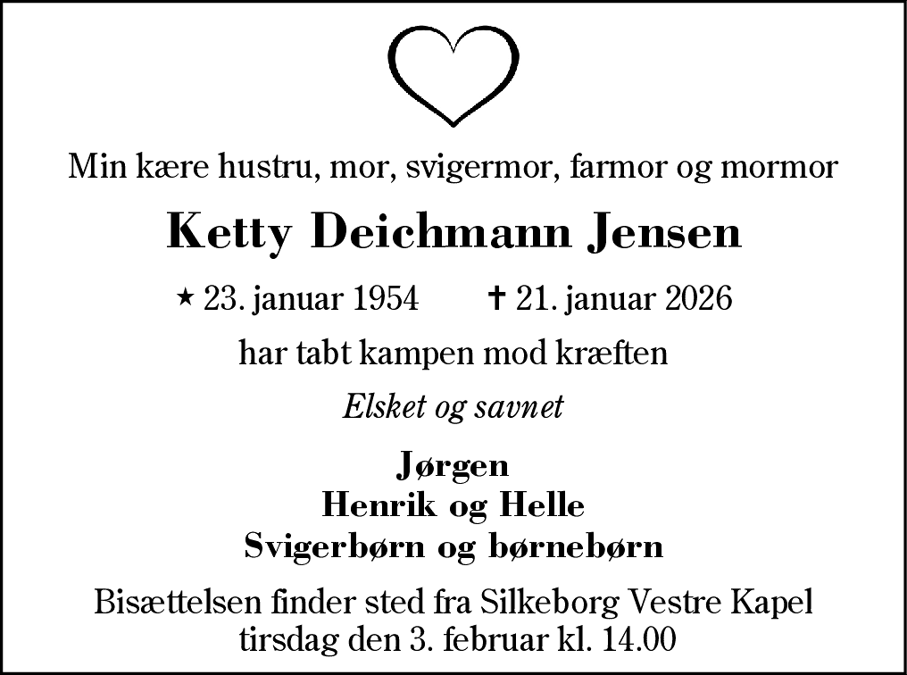Dødsannonce for Ketty Deichmann Jensen