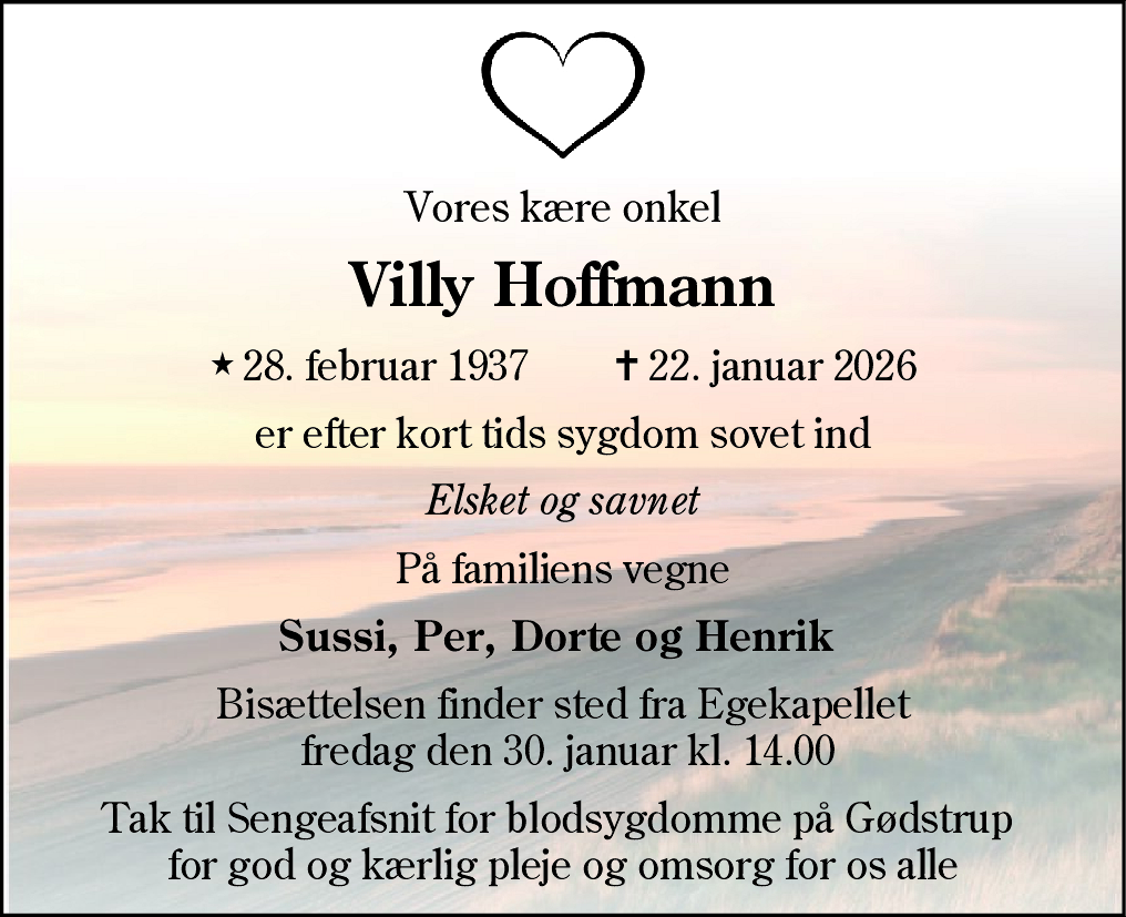 Dødsannonce for Villy Hoffmann