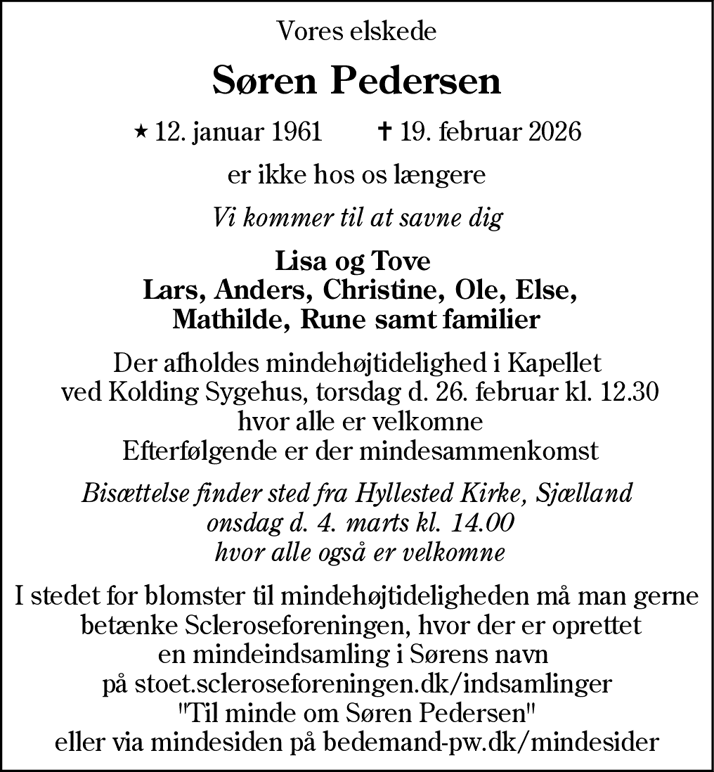 Dødsannonce for Søren Pedersen