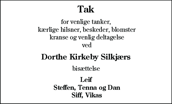 Dødsannonce for Dorthe Kirkeby Silkjær