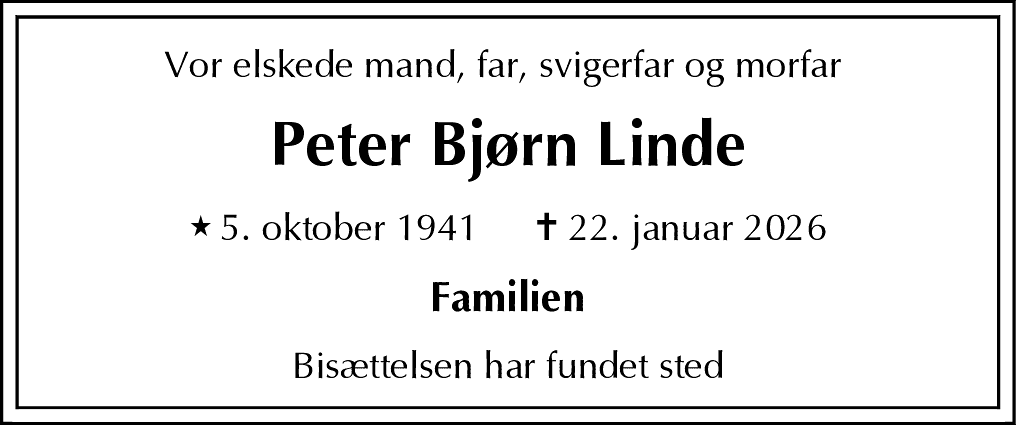 Dødsannonce for Peter Bjørn Linde
