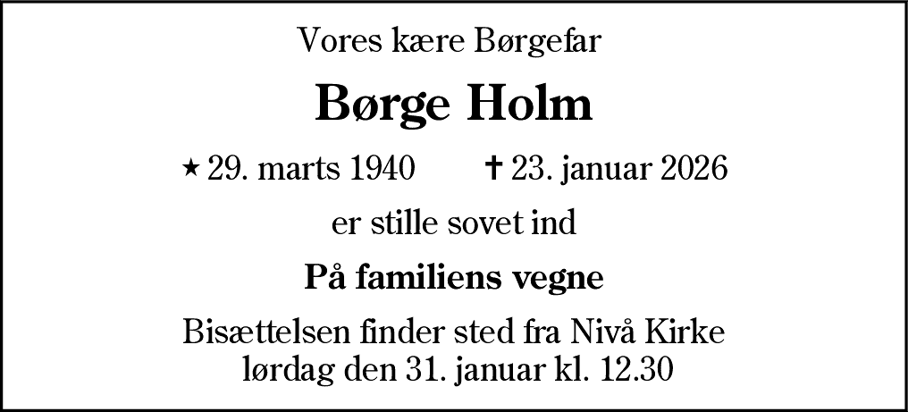 Dødsannonce for Børge Holm
