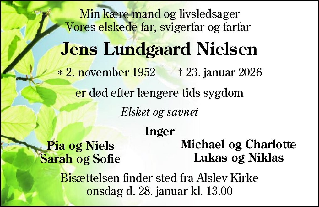 Dødsannonce for Jens Lundgaard Nielsen
