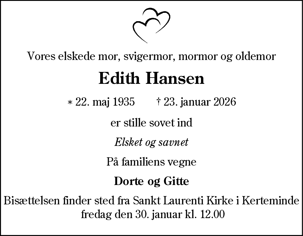 Dødsannonce for Edith Marie Alhed Hansen