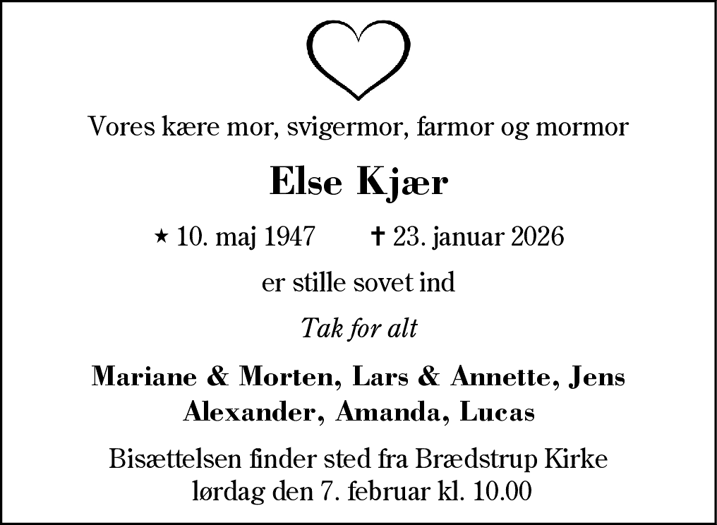 Dødsannonce for Else Kjær