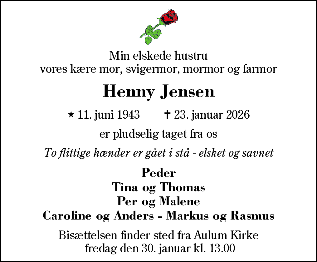 Dødsannonce for Henny Jensen