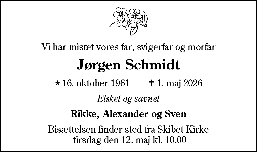 Dødsannonce for Jørgen Schmidt