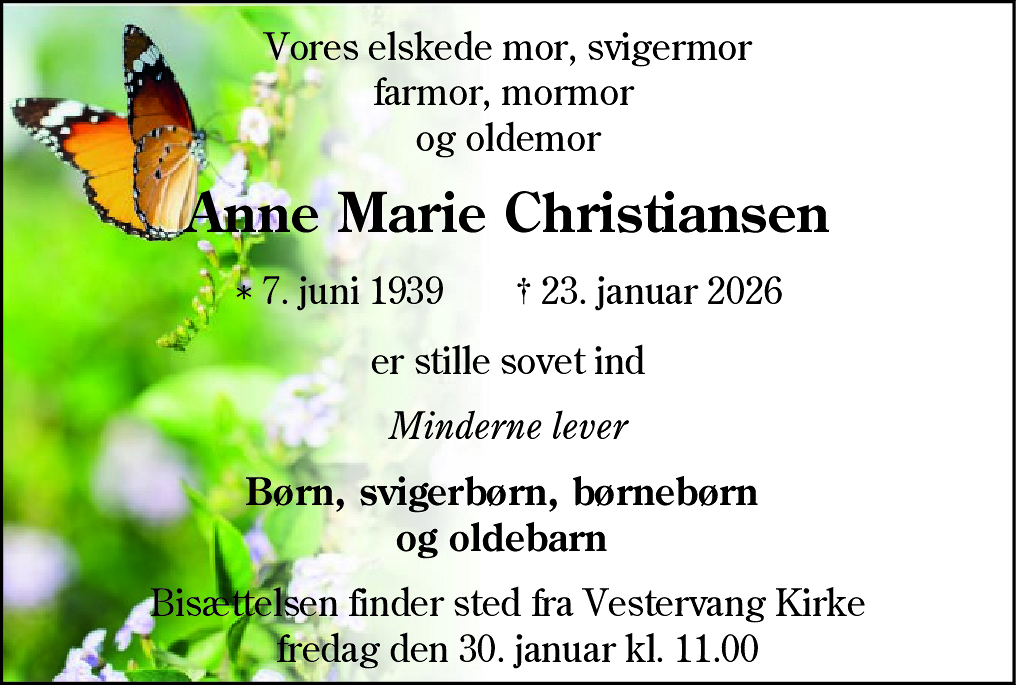 Dødsannonce for Anne Marie Christiansen