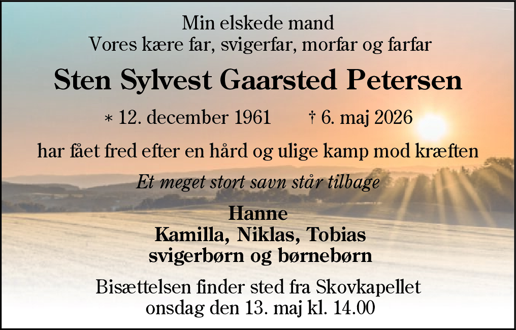 Dødsannonce for Sten Sylvest Gaarsted Petersen