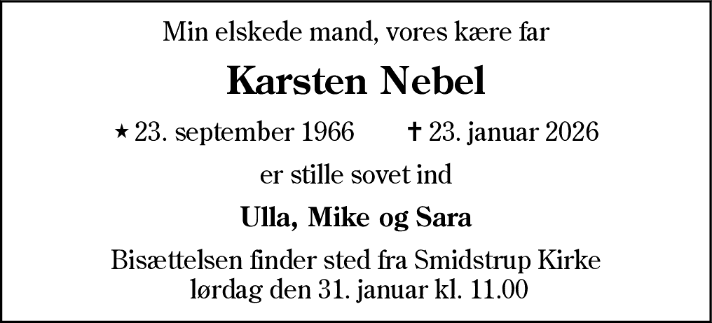 Dødsannonce for Karsten Nebel