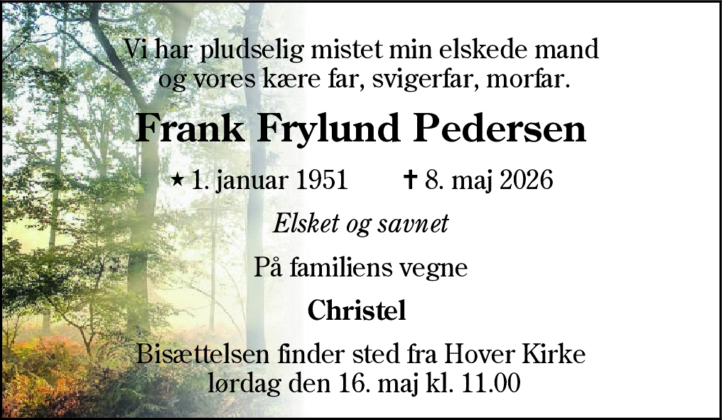 Dødsannonce for Frank Frylund Pedersen